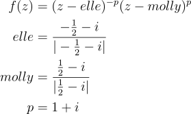 Equations defining a complex function f(z)