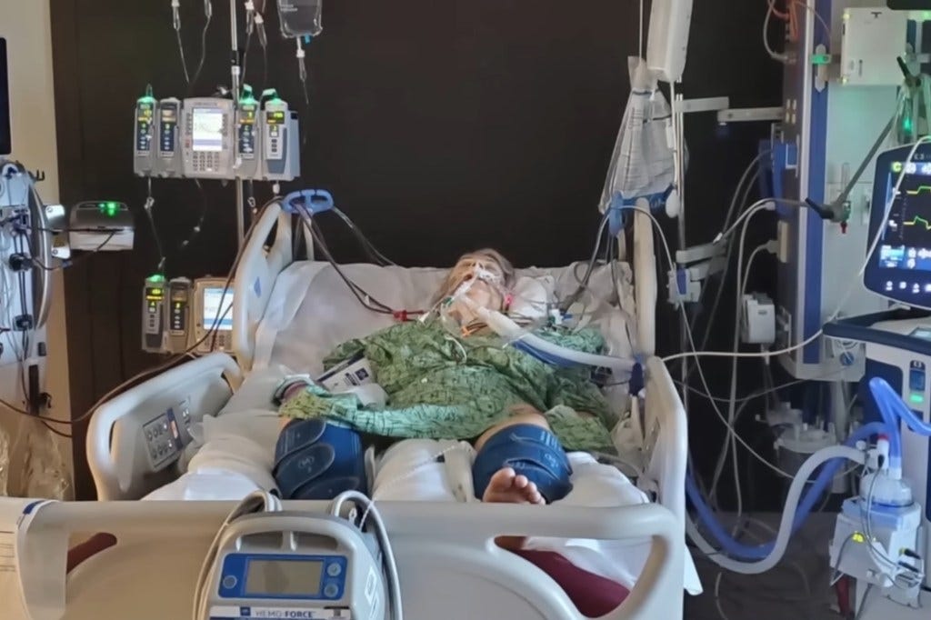 Donna spent the next two weeks desperately clinging to life in the ICU.