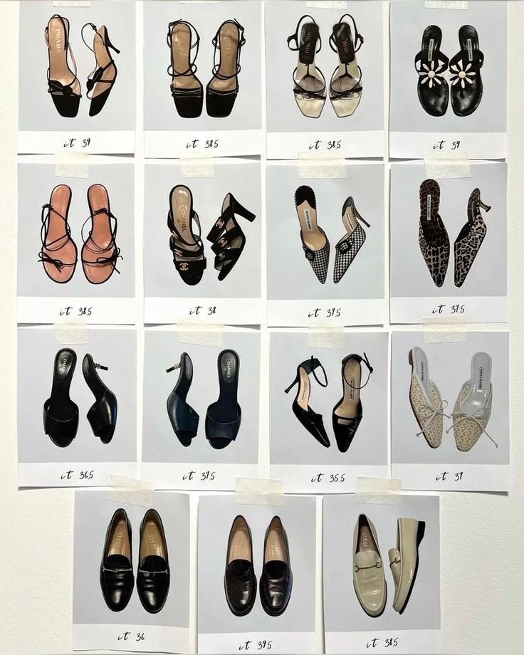 This may contain: several pictures of different types of shoes in various sizes and colors, all with their names