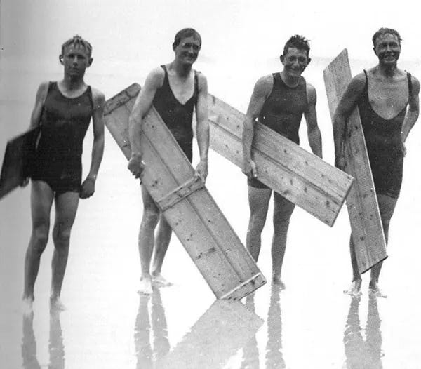 Pioneers introduced California to surfing, using custom-shaped redwood boards, bringing a sport central to Hawaiian culture.