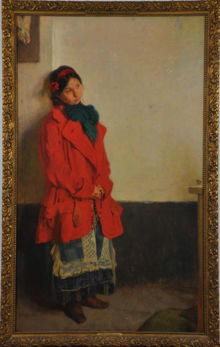 'Een zigeunermeisje in een kerk' 1917 - olieverf op doek: Ferdinand Oldewelt (herkomst: coll. Museum Boijmans van Beuningen, Rotterdam) 'Een zigeunermeisje in een kerk' 1917 - olieverf op doek: Ferdinand Oldewelt (herkomst: coll. Museum Boijmans van Beuningen, Rotterdam)