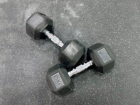 Three gym photos from Tenerife showing pull ups, barbell squats, and dumbbells during a vacation training session.