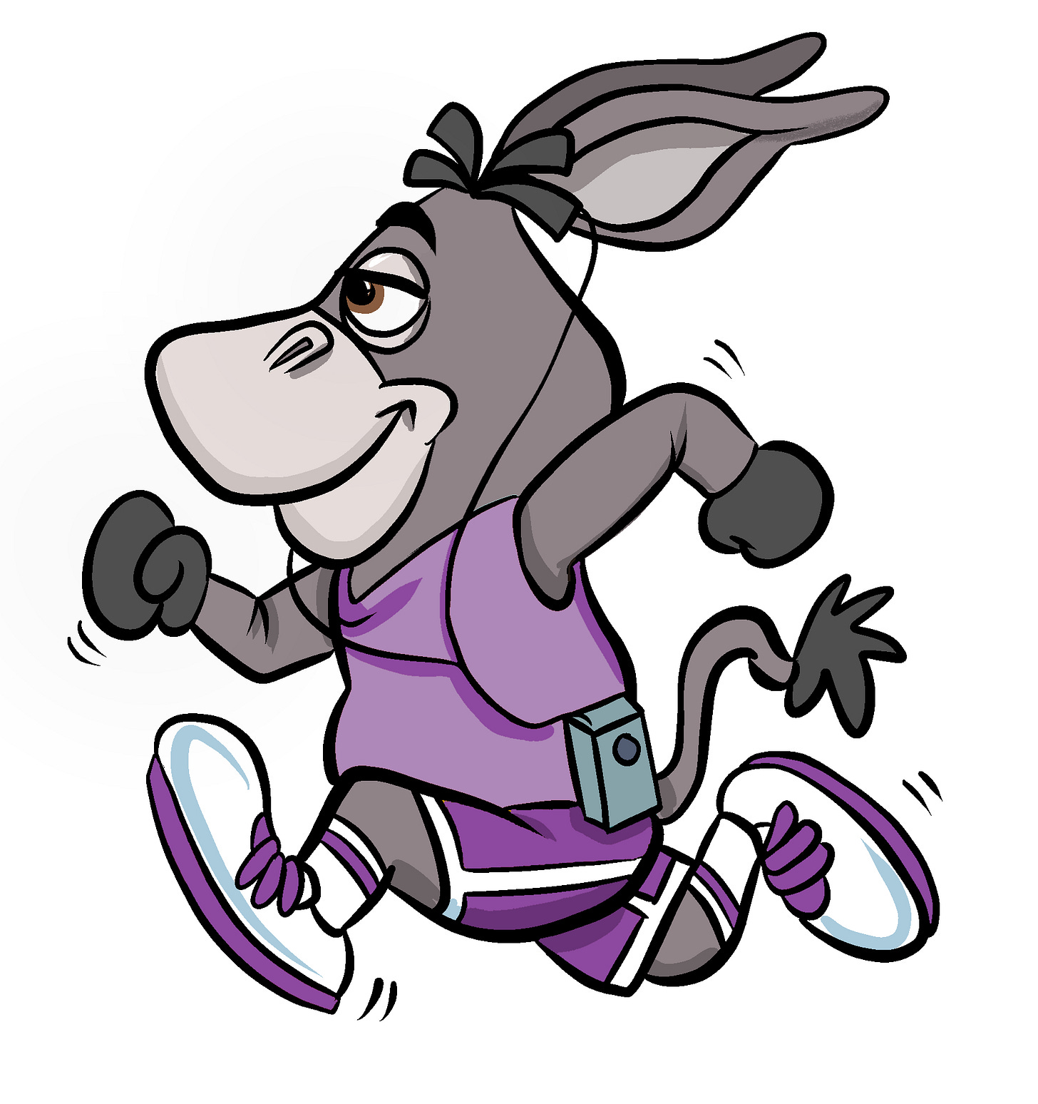 An illustration of Hoté the Jackass Letters mascot running.