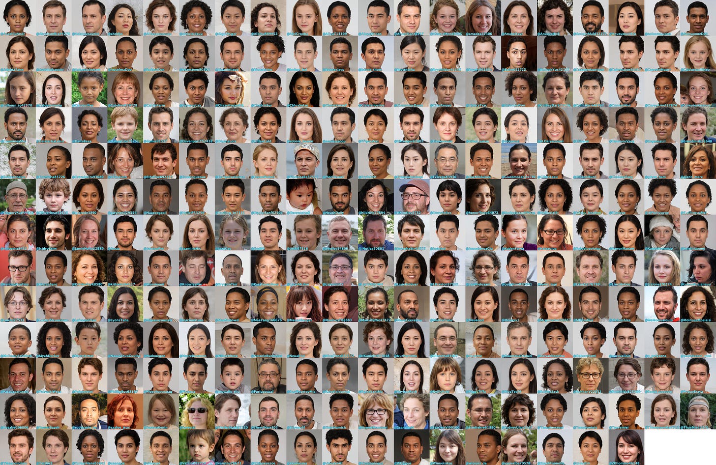 258 StyleGAN-generated faces used as profile images by the network 258 StyleGAN-generated faces used as profile images by the network