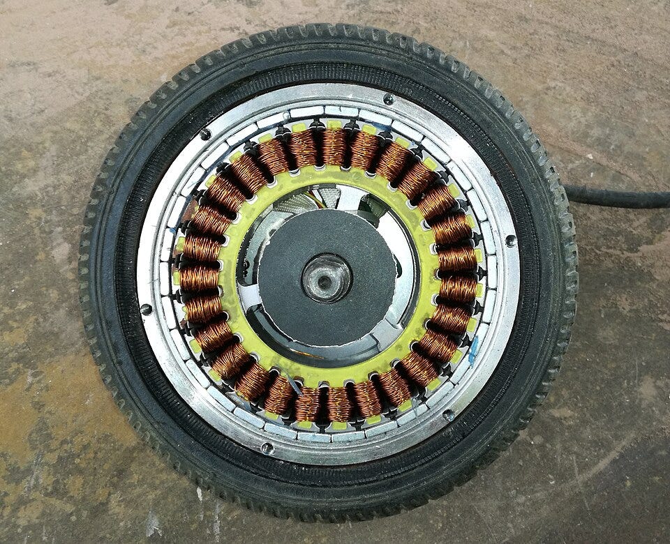 File:Wheel hub motor of an electric kick scooter, sidepanel removed (2022).jpg File:Wheel hub motor of an electric kick scooter, sidepanel removed (2022).jpg