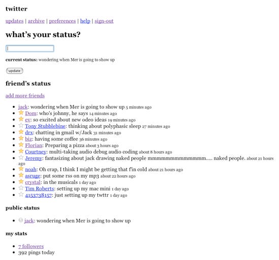 Twitter interface March 2006