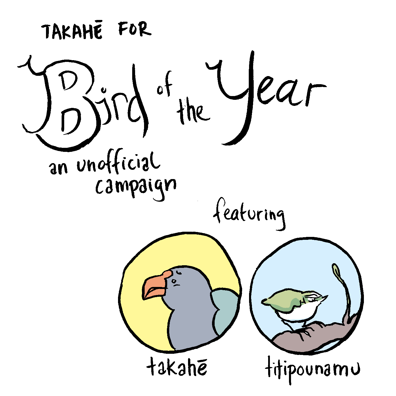 Takahē for Bird of the Year an unofficial campaign featuring takahē and titipounamu