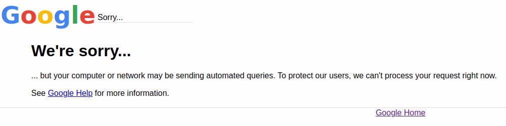 Google error message when loading the exposed files that says: We're sorry...  ... but your computer or network may be sending automated queries. To protect our users, we can't process your request right now. See Google Help for more information.