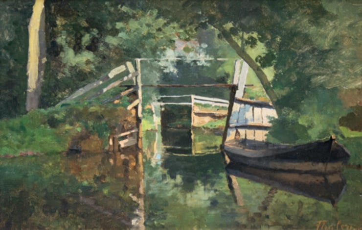 'Gezicht op Giethoorn' - marouflé: Willem Bastiaan Tholen (herkomst: coll. Hein A.M. Klaver Kunsthandel) 'Gezicht op Giethoorn' - marouflé: Willem Bastiaan Tholen (herkomst: coll. Hein A.M. Klaver Kunsthandel)