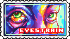 A series of animated stamps, first one is of a poorly drawn bug. The second is a face with bloodshot eyes and the words "eye strain". The third is a banana slug with the words "banana for scale"