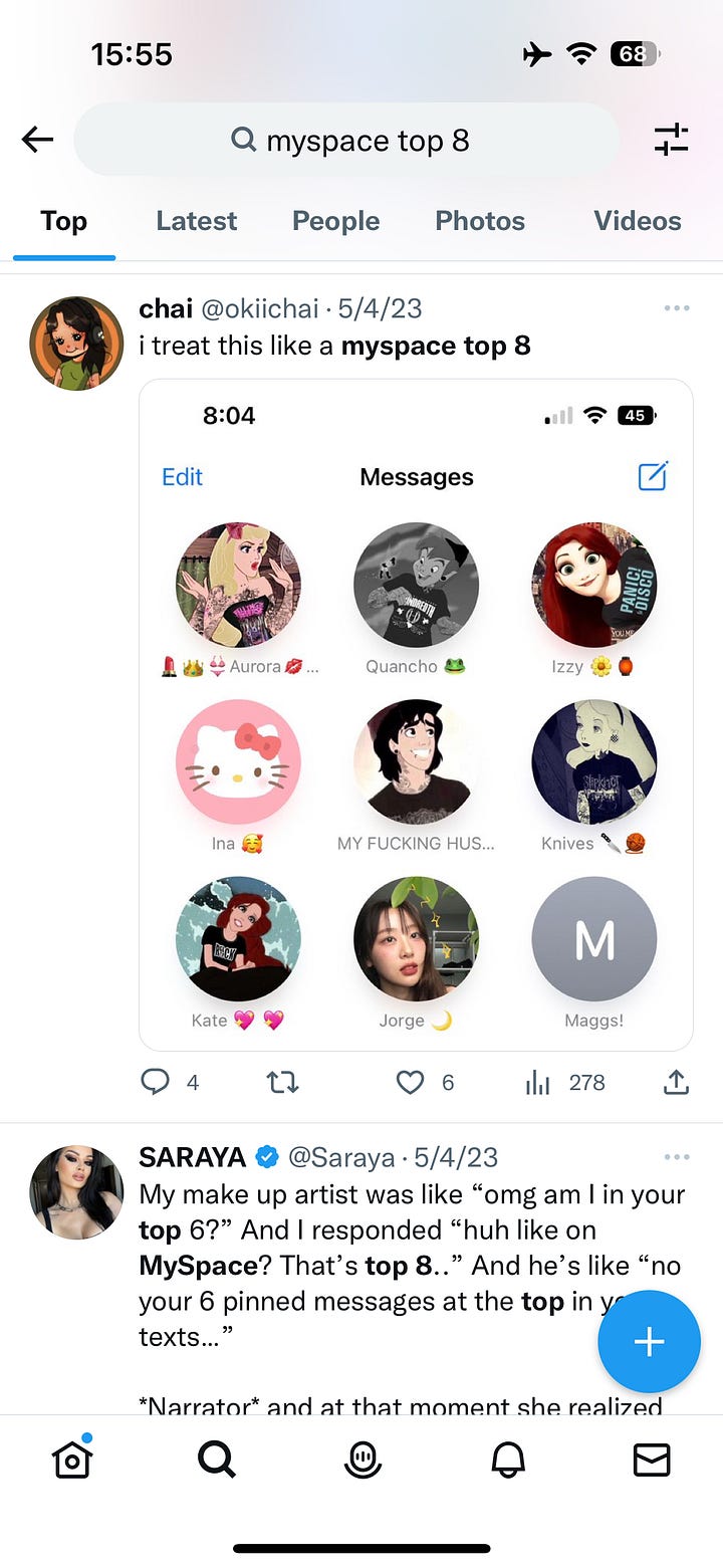 Twitter - Myspace top 8