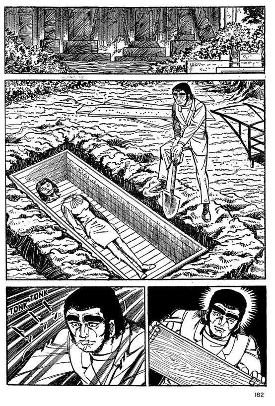 A comic page of two people lying in a coffin

AI-generated content may be incorrect.
