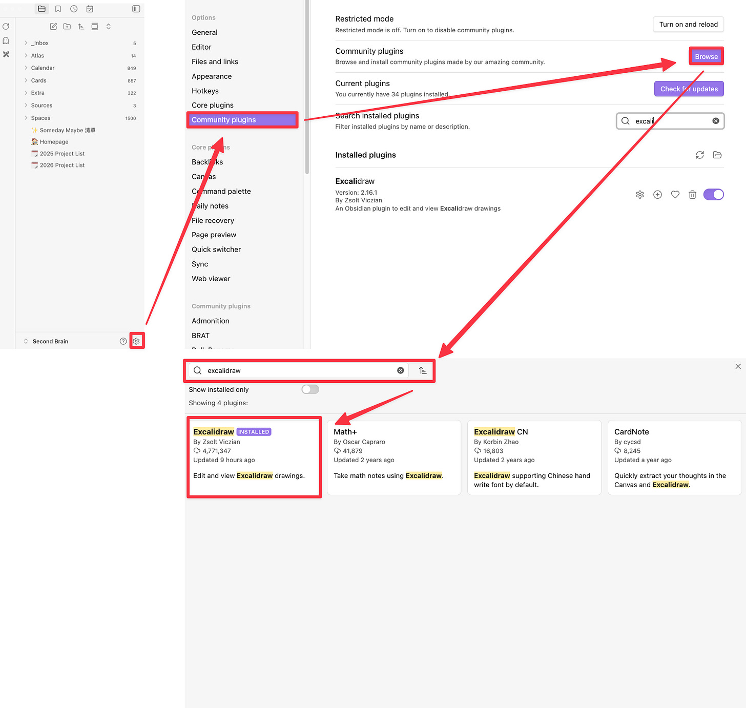 安裝並開啟 Obsidian Excalidraw