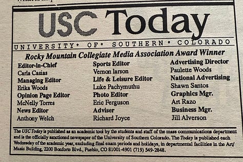 Mc Nelly Torres (left) as a student attending the University of Southern Colorado. She held several positions at the student newspaper, USC Today, including staff writer photo editor, and opinion editor until she graduated December, 1996. Click on image to read an assorted of stories. (Mc Nelly Torres | Don't Forget My Voice)