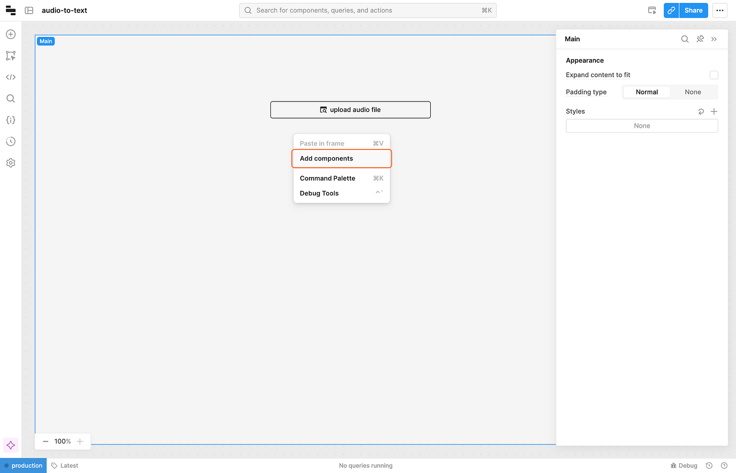 Click on Add components