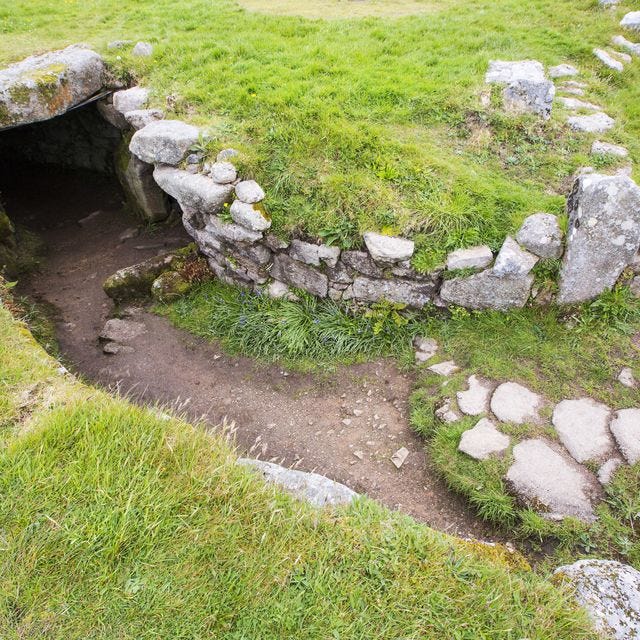 chysauster a 2000 year old iron age settlement on moorland in west cornwall, uk.