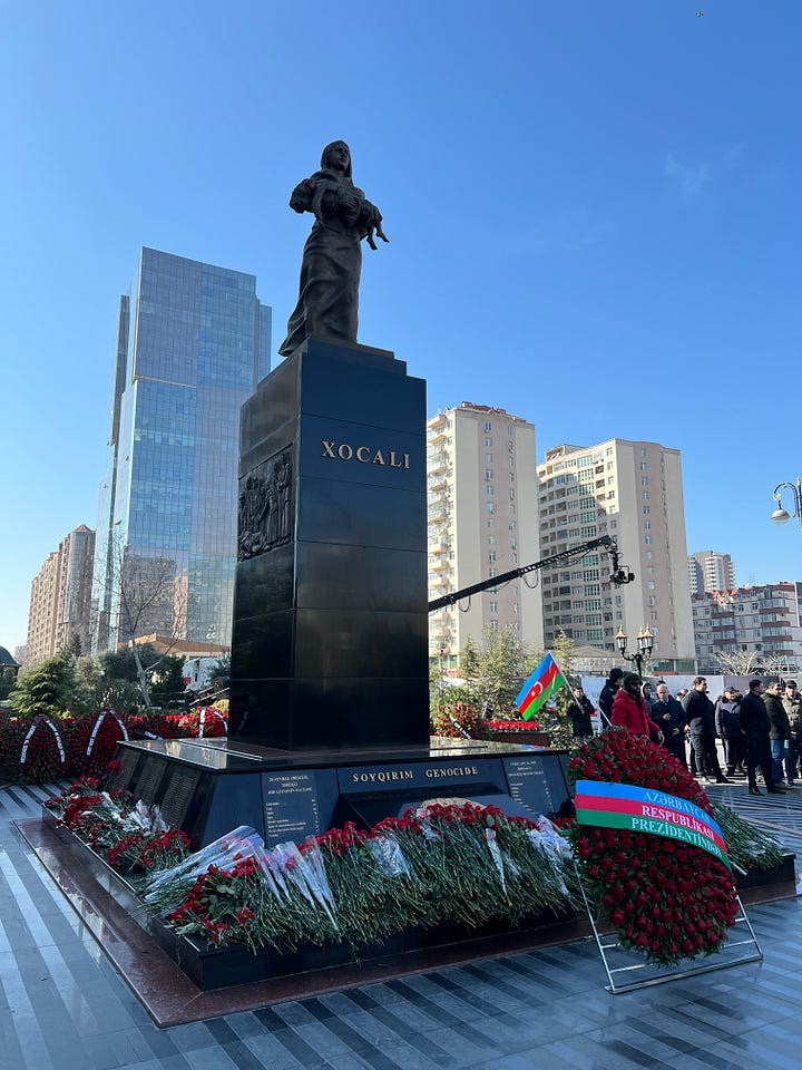 Scenes from the Khojaly massacre memorial, honouring the memory of the hundreds of Azeri lives lost during a mass killing of civilians during a 1992 Armenian offensive.  