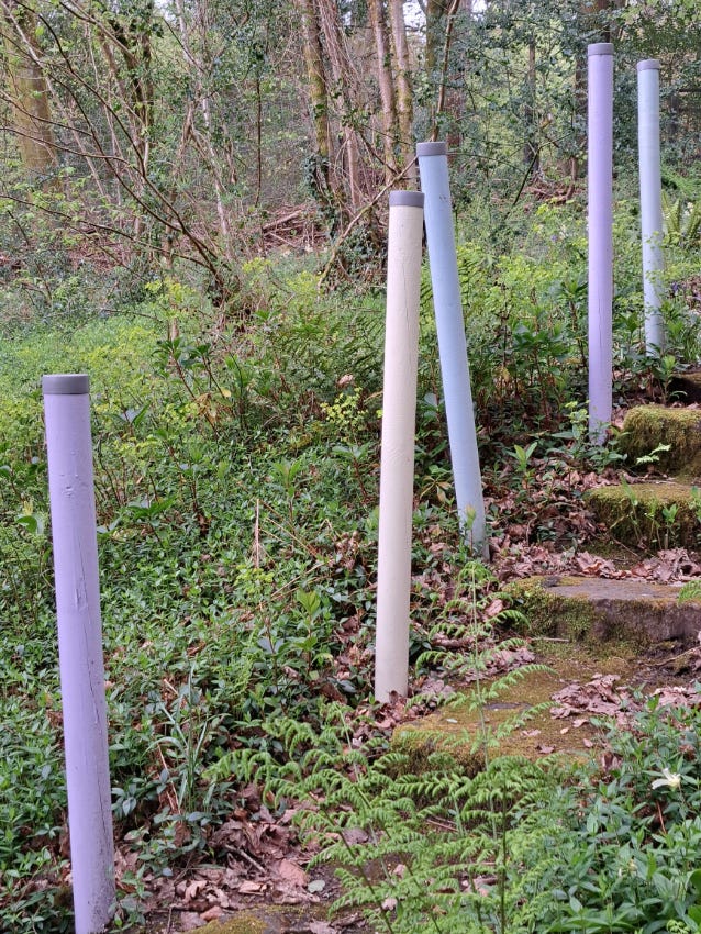 Posts for support on woodland steps.