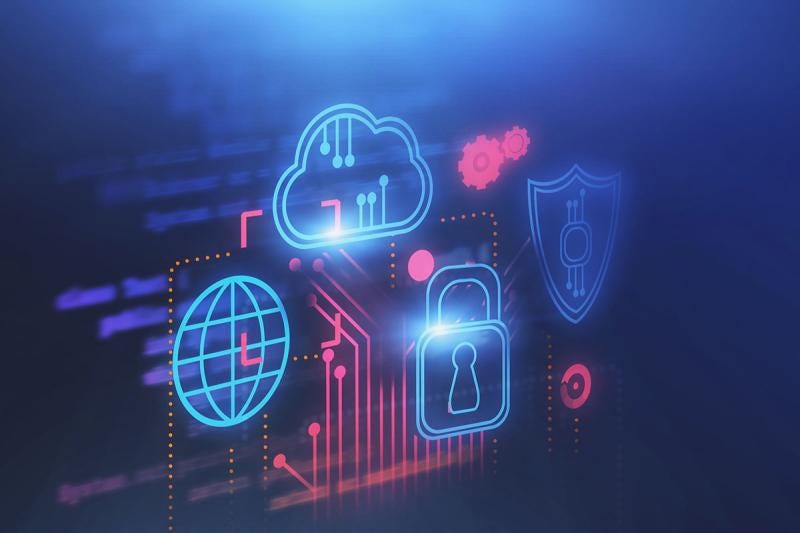     Icone digitali di serratura, internet, cloud e scudo
  