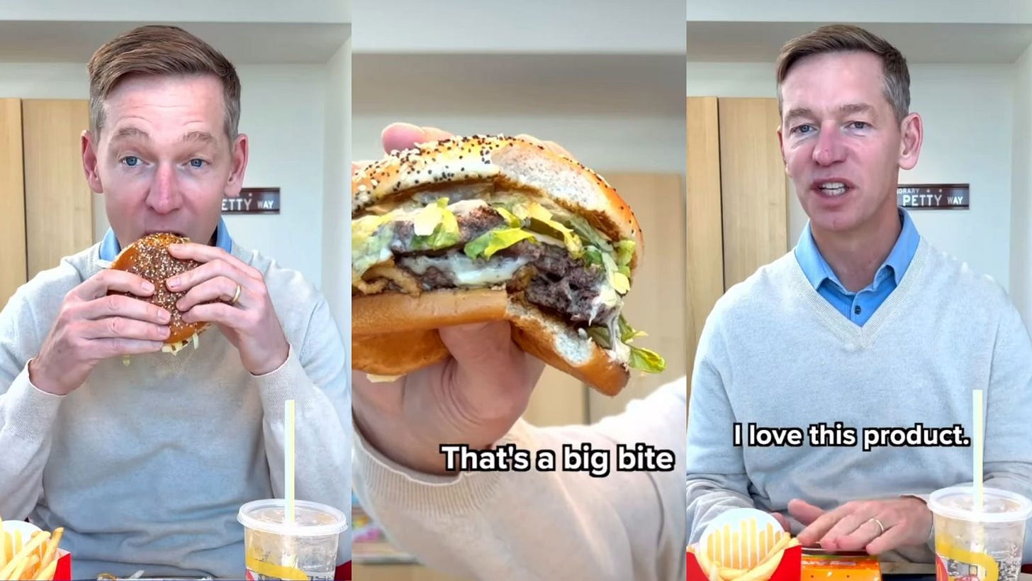 Was the McDonald's CEO's Big Arch burger bite just a big act? | Marketing-Interactive Was the McDonald's CEO's Big Arch burger bite just a big act? | Marketing-Interactive