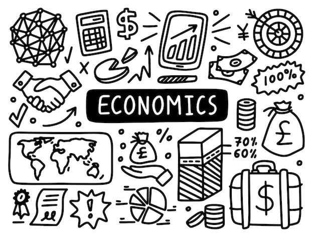 Economics business doodle line set school university Outline subject
