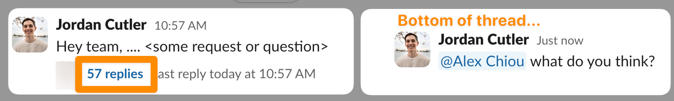 A long thread and Jordan saying, "Alex, what do you think? at the end