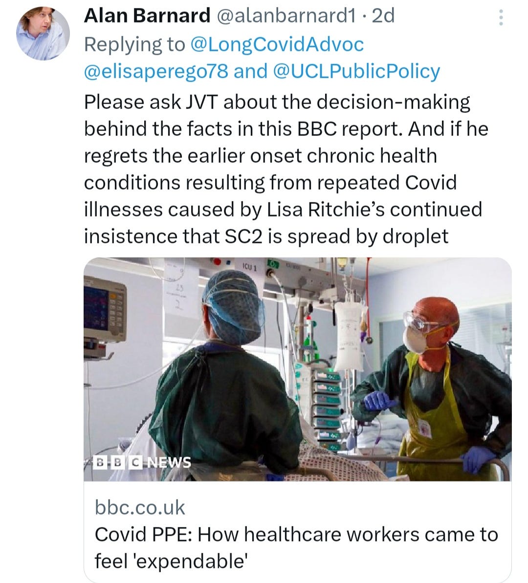 Medical staff in PPE attend to a patient in an ICU. Hospital equipment is visible. BBC News text reads: "Covid PPE: How healthcare workers came to feel 'expendable'."