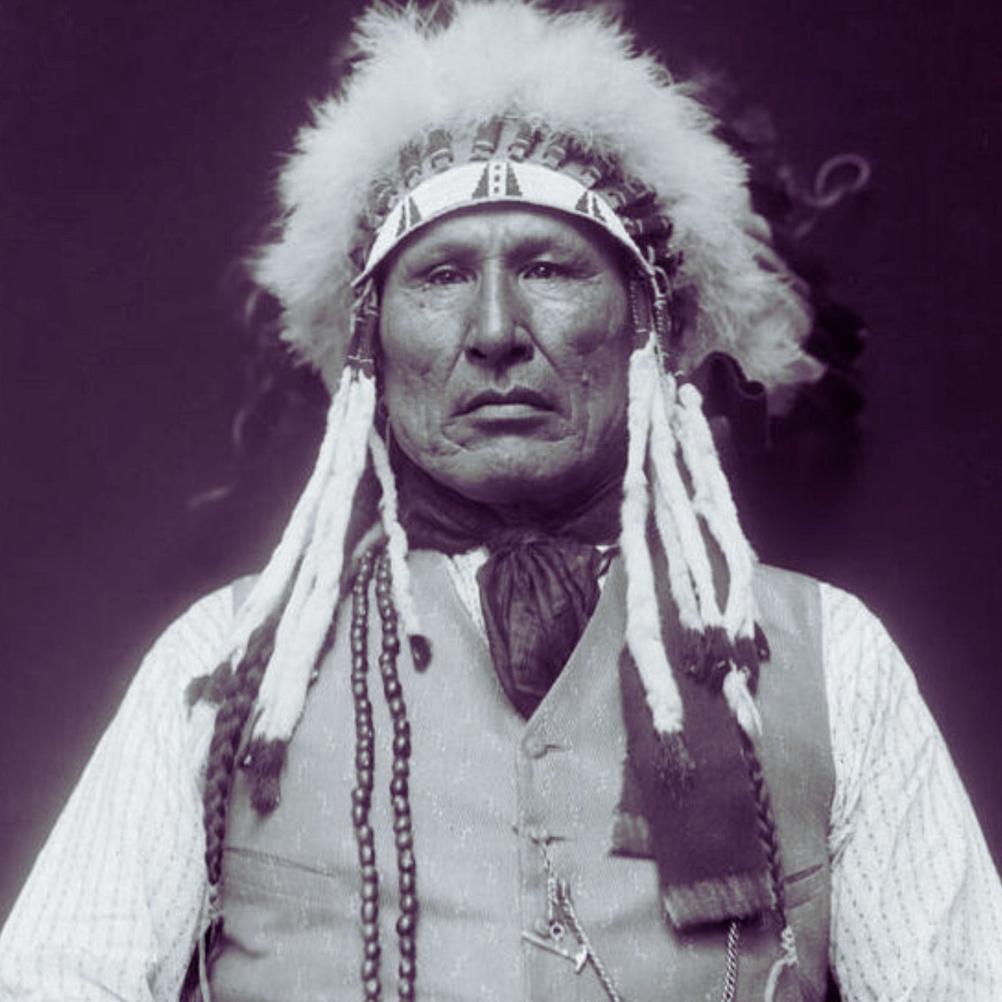 Wooden Leg wearing war bonnet