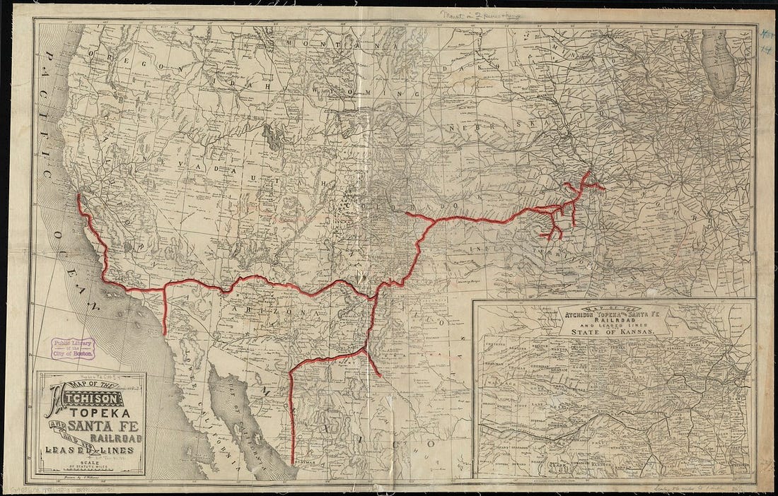 Map of the Atchison Topeka and Santa Fe Railroad and its leased lines -  Digital Commonwealth