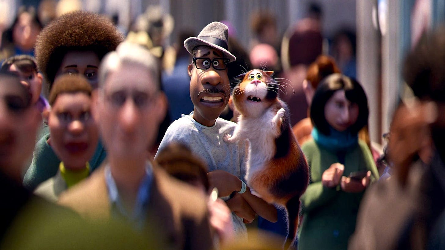 Image from 'Soul' by Pixar, showing a crowd of stylised computer-generated people. Image from 'Soul' by Pixar, showing a crowd of stylised computer-generated people.