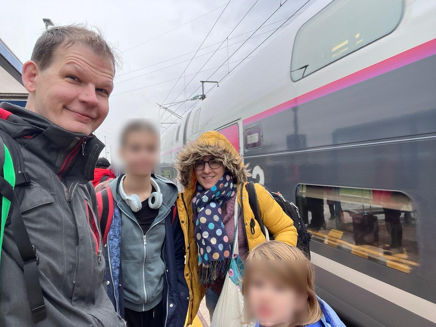 Photo of Sacha, Louise and family in front of TGV in Macon Loché station
