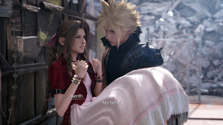 Instances Cloud is called a hero by Jessie, Aerith, and Tifa.