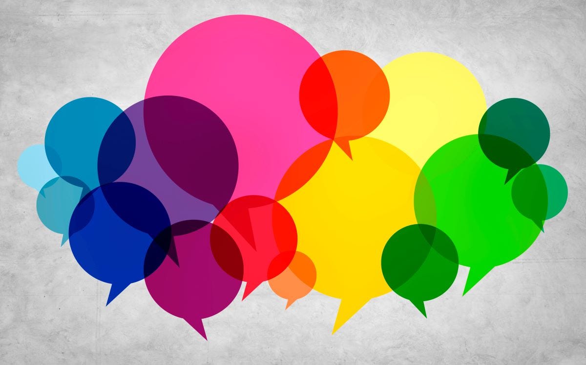 Cloud of brightly colored speech balloons