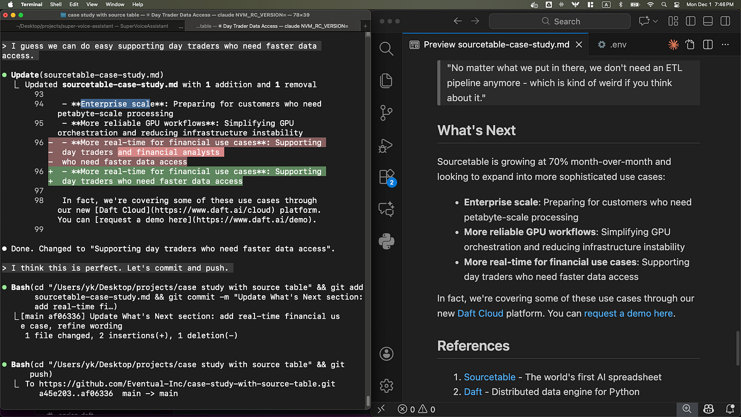Side-by-side writing workflow with Claude Code Side-by-side writing workflow with Claude Code