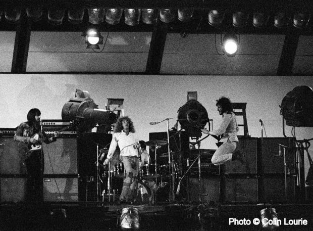 Monochrome image of The Who onstage at The Oval, 18 September 1971