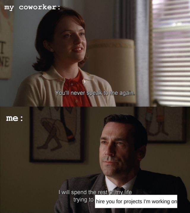 peggy and don, in shut the door, have a seat