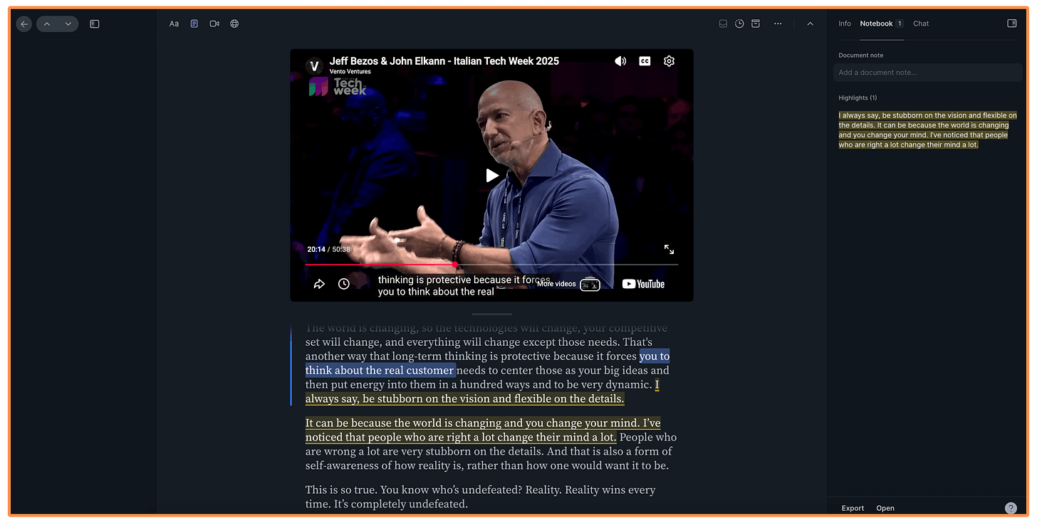 YouTube video saved on Readwise Reader (website version)