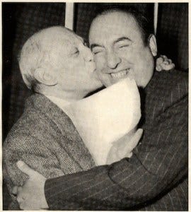 Pablo Picasso (L.) and Pablo Neruda, Salle Pleyel, 1949. Pablo Picasso (L.) and Pablo Neruda, Salle Pleyel, 1949.