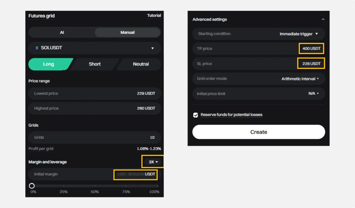 futures grig bot Advanced settings