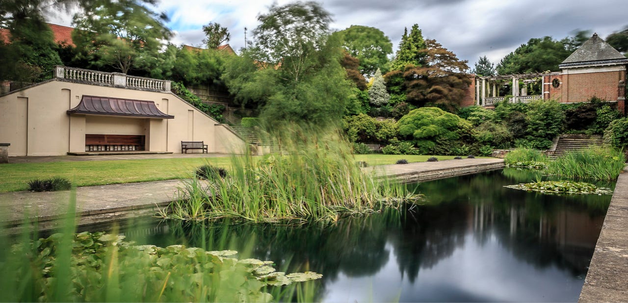 At one end of the Pergola is a long rectangular lily pond.