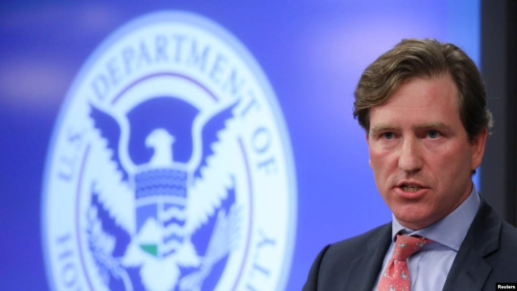 FILE - Chris Krebs, then the U.S. Department of Homeland Security Under Secretary, speaks to reporters in Arlington, Virginia, Nov. 6, 2018.