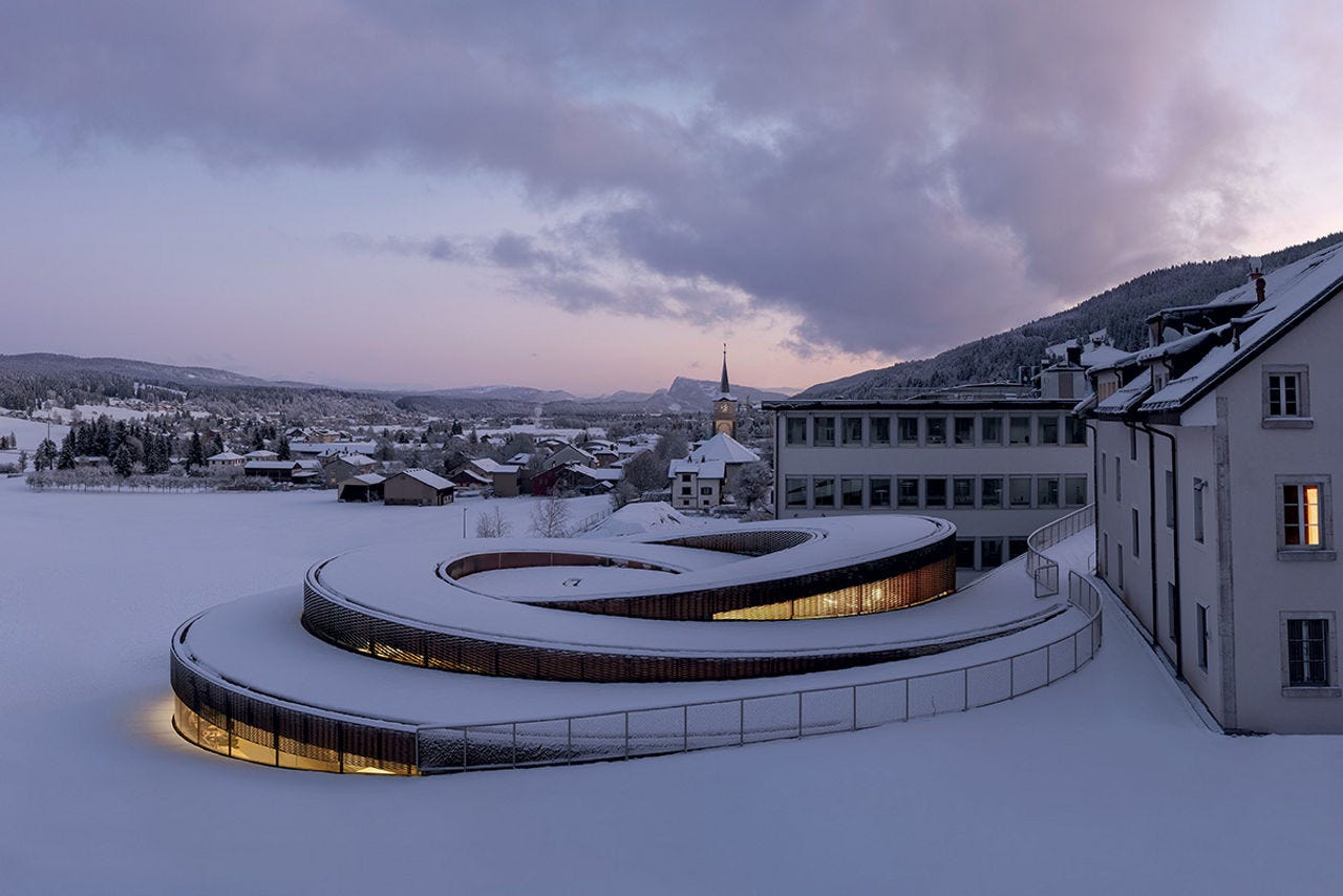 The museum Musée Atelier Audemars Piguet in winter in Le Brassus, Switzerland. The museum Musée Atelier Audemars Piguet in winter in Le Brassus, Switzerland.