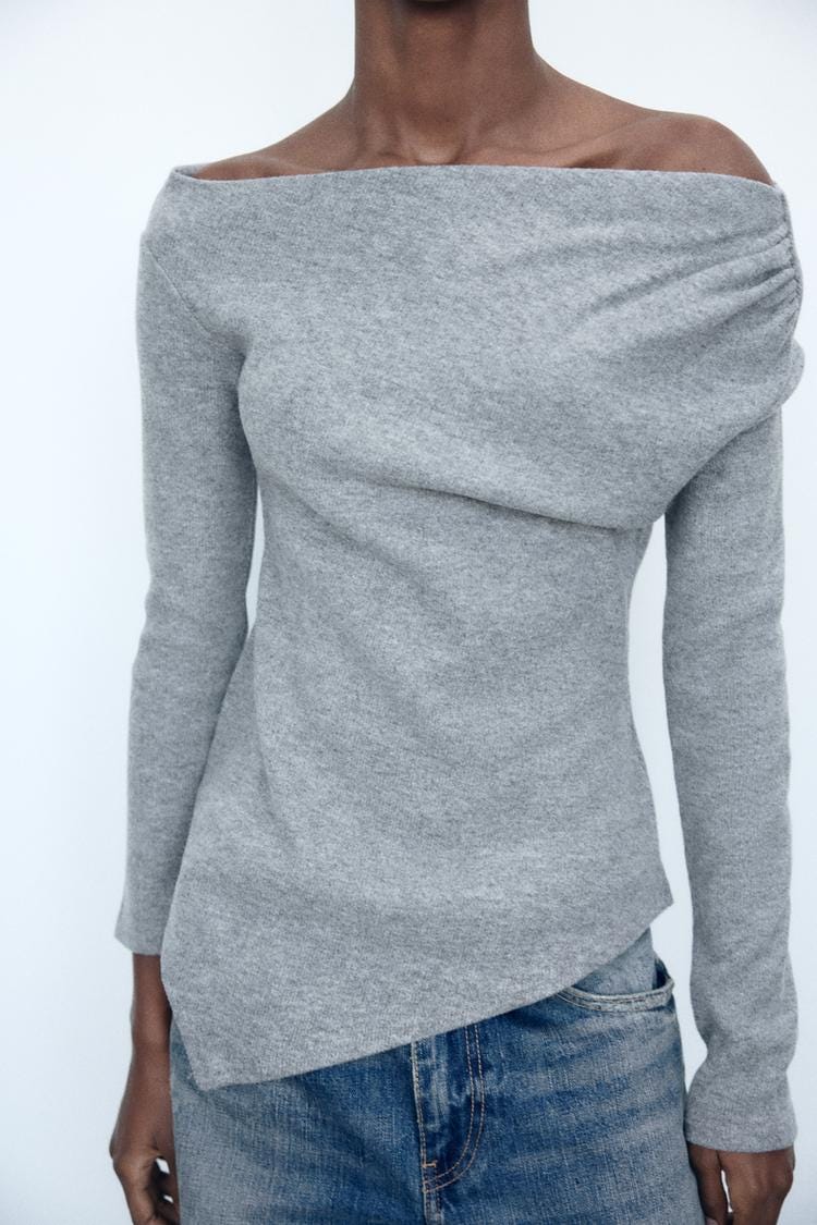 Zara SOFT ASYMMETRICAL TOP - Gray marl - Image 1