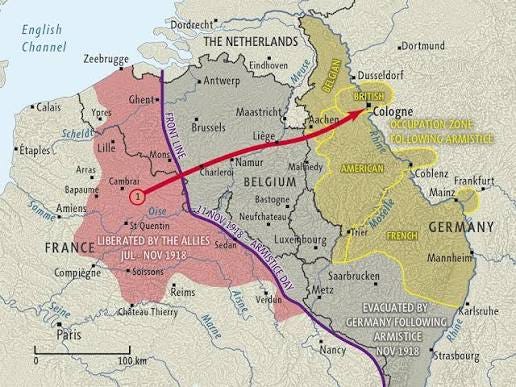 Armistice and occupation of Germany map | NZ History
