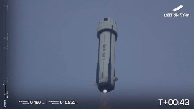 Pop star Katy Perry and journalists Gayle King, Lauren Sanchez, who is also billionaire Jeff Bezos' fiancee and other participants, blast off into space on a Blue Origin rocket, as part of the New Shepard Mission NS-31, marking the first all-female flight crew in more than six decades, in West Texas, Texas, U.S., April 14, 2025, in this screen grab taken from a video. Blue Origin/Handout via REUTERS THIS IMAGE HAS BEEN SUPPLIED BY A THIRD PARTY. NO RESALES. NO ARCHIVES. MANDATORY CREDIT Pop star Katy Perry and journalists Gayle King, Lauren Sanchez, who is also billionaire Jeff Bezos' fiancee and other participants, blast off into space on a Blue Origin rocket, as part of the New Shepard Mission NS-31, marking the first all-female flight crew in more than six decades, in West Texas, Texas, U.S., April 14, 2025, in this screen grab taken from a video. Blue Origin/Handout via REUTERS THIS IMAGE HAS BEEN SUPPLIED BY A THIRD PARTY. NO RESALES. NO ARCHIVES. MANDATORY CREDIT