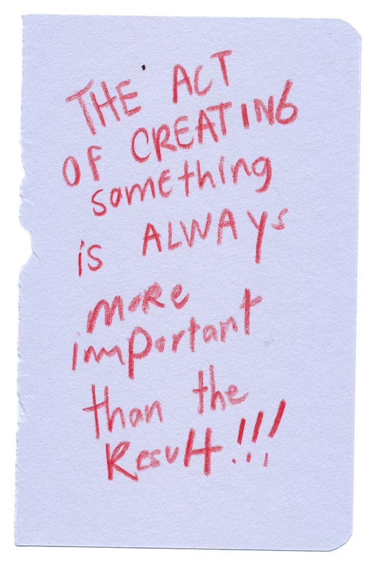 This may contain: the act of creating something is always more important than the result written on a piece of paper This may contain: the act of creating something is always more important than the result written on a piece of paper
