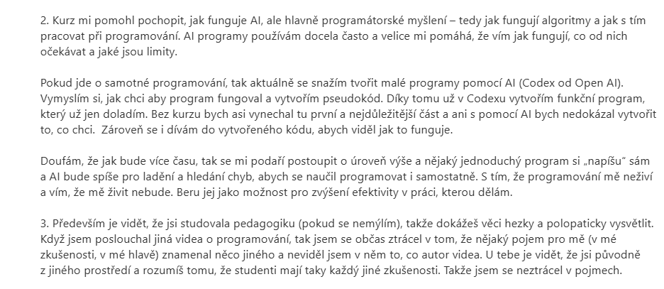 Radimovo hodnocení kurzu