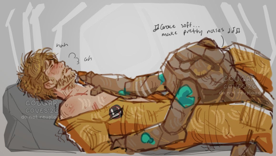 ryland_grace rocky_(project_hail_mary) project_hail_mary xenophilia exophilia alien/human clothed blushing praise english_text ryland_grace rocky_(project_hail_mary) project_hail_mary xenophilia exophilia alien/human clothed blushing praise english_text
