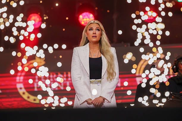 Erika Kirk speaks during the memorial service for her husband, political activist Charlie Kirk at State Farm Stadium on September 21, 2025 in...