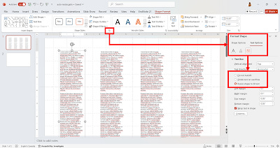 Screenshot of PowerPoint showing the location of the text box setting for text autofit in the right hand sidebar.